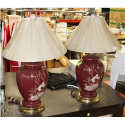 SET OF 2 WINE AND BEIGE TABLE LAMPS