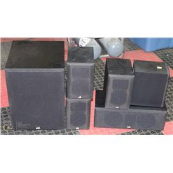 SET OF PSB SURROUND SOUND SPEAKERS WITH SUB