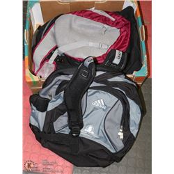 LOT OF ADIDAS,ROOTS ,EDDIE BAUER BACKPACKS