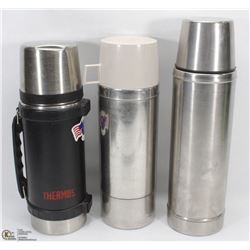 3 STAINLESS STEEL THERMOSES