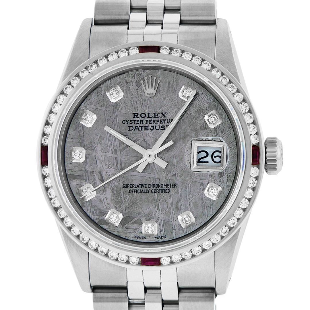 Rolex Mens SS Meteorite Diamond & Ruby Channel Set Diamond Datejust ...