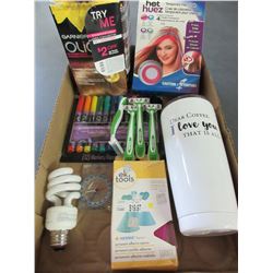 Flat of items / New Gillett Razors / Hair color / hair chalk / body paint / and