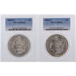 Lot of 1884-O & 1885-O $1 Morgan Silver Dollar Coins PCGS MS63