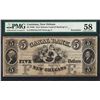 Image 1 : 1840's $5 New Orleans Canal & Banking Co. Obsolete Note PMG Choice About Unc 58