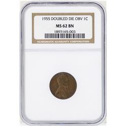 1955 Doubled Die Lincoln Wheat Penny Coin NGC MS62BN