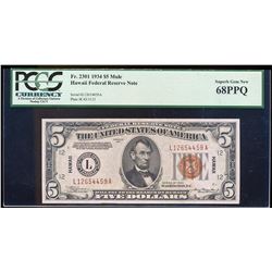 FINEST KNOWN - 1934 $5 Hawaii Federal Reserve Note Mule PMG Superb Gem New 68PPQ