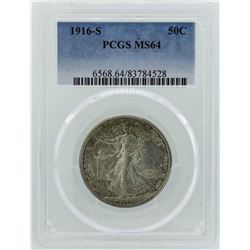 1916-S Walking Liberty Half Dollar Coin PCGS MS64