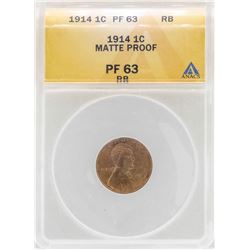 1914 Lincoln Wheat Cent Matte Proof Coin ANACS PF63RB