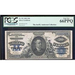 1891 $20 Silver Certificate Note Fr.321 PCGS Gem New 66PPQ - None Finer