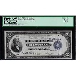 1918 $2 Battleship Federal Reserve Bank Note Fr.747 PCGS Choice New 63