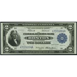 1918 $2 Battleship Federal Reserve Bank Note Boston