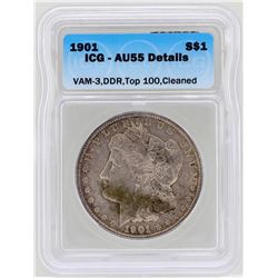 1901 $1 Morgan Silver Dollar Coin VAM-3 ICG AU55 Details