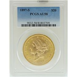 1897-S $20 Liberty Head Double Eagle Gold Coin PCGS AU58