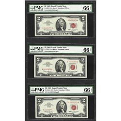 Lot of (3) Consecutive 1963 $2 Legal Tender Notes Fr.1513 PMG Gem Uncirculated 6