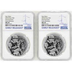 Lot of (2) 2018 Niue $2 Star Wars Stormtrooper Silver Coins NGC MS70 Early Relea