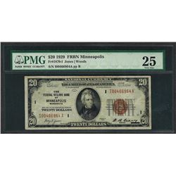 1929 $20 Federal Bank of Minneapolis Note Fr.1870-I PMG Very Fine 25