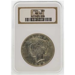 1925 $1 Peace Silver Dollar Coin NGC MS65