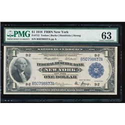 1918 $1 New York Federal Reserve Bank Note PMG 63