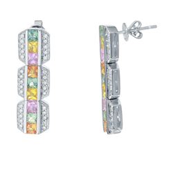 14KT White Gold 3.01ctw Multi Color Sapphire and Diamond Earrings