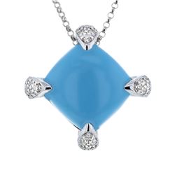 14KT White Gold 7.41ct Turquoise and Diamond Pendant with Chain