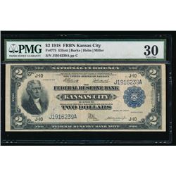 1918 $2 Kansas City Federal Reserve Bank Note PMG 30