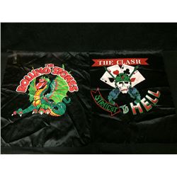 THE ROLLING STONES & THE CLASH SATIN FLAGS LOT