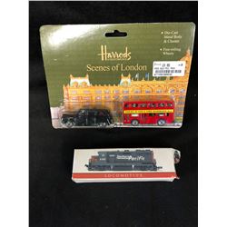 New & Boxed Harrods Knightsbridge Scenes of London Bus & Taxi W/ Locomotive Toy