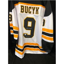 Johnny Bucyk Signed Bruins Jersey Inscribed "H.O.F. 1981" (JSA COA)