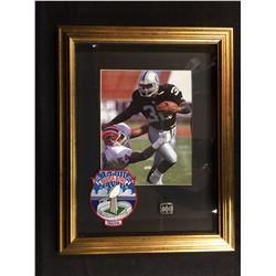 MARCUS ALLEN FRAMED PHOTO W/ SUPER BOWL PATCH & REPLICA SUPER BOWL RING