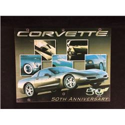 CORVETTE 50TH ANNIVERSARY 16" X 12" TIN SIGN