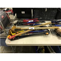 LOT OF ASSORTED HAND TOOLS: AXES, SLEDGE HAMMERS