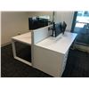 Image 1 : STEELCASE TURNSTONE WHITE WITH GLASS PANEL 2 PERSON OFFICE CUBICLE WITH EXTRA PANEL