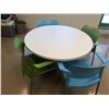 Image 1 : CONTENTS OF LUNCH ROOM INC. WHITE LUNCHROOM TABLE, 9 STEELCASE GREEN STACKING LUNCHROOM