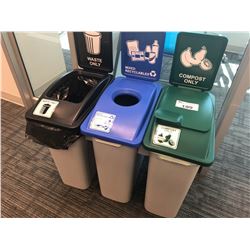 SET OF 3 RECYCLING / GARBAGE CONTAINERS