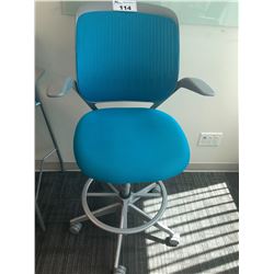 STEELCASE BLUE ERGONOMIC BAR HEIGHT OFFICE STOOL