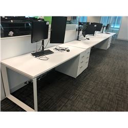 STEELCASE TURNSTONE WHITE WITH GLASS PANEL 6 PERSON OFFICE CUBICLE WITH FILE PEDESTALS