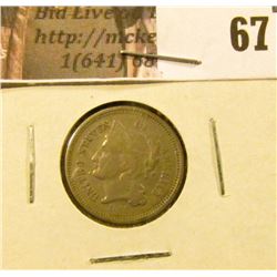 1868 U.S. Three Cent Nickel, F-VF.