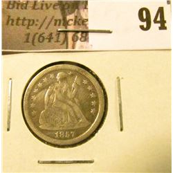 1857 U.S. Seated Liberty Dime, EF with a mark.