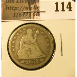 1853 Arrows & Rays U.S. Seated Liberty Quarters, VG+.