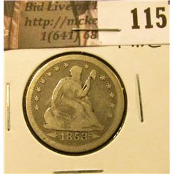 1853 Arrows & Rays U.S. Seated Liberty Quarters, Fine.