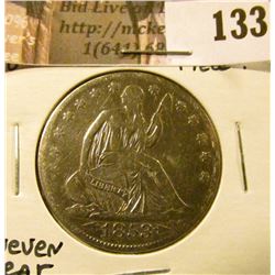 1853 O Arrows & Rays U.S. Seated Liberty Half Dollar, uneven wear, cleaned, possible pocket coin.