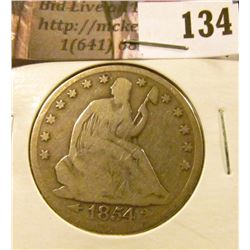 1854 P U.S. Seated Liberty Half Dollar, Good.
