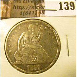 1857 P  U.S. Seated Liberty Half Dollar,EF.