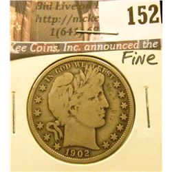 1902 P Barber Half Dollar, About fine.