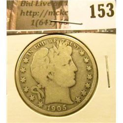 1905 P Barber Half Dollar, Good.