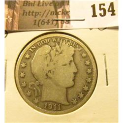 1911 D Barber Half Dollar, VG.