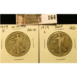 1917 Reverse S Mintmark AG-G & 1919 S AG Walking Liberty Half Dollars.