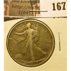 1918 P Walking Liberty Half Dollar, VF.