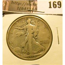 1918 S Walking Liberty Half Dollar, Fine.