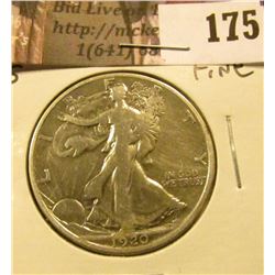 1920 S Walking Liberty Half Dollar, Fine.